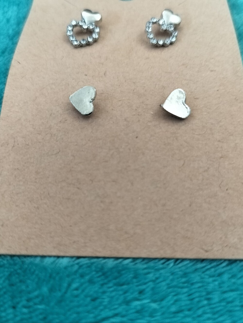 Silver Heart Stud Earring Set - Rhinestone Circle & Solid Hearts - Picture 3 of 4